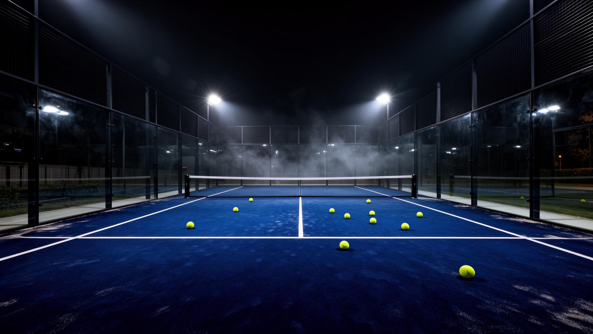 Padelbaan bij avondlicht