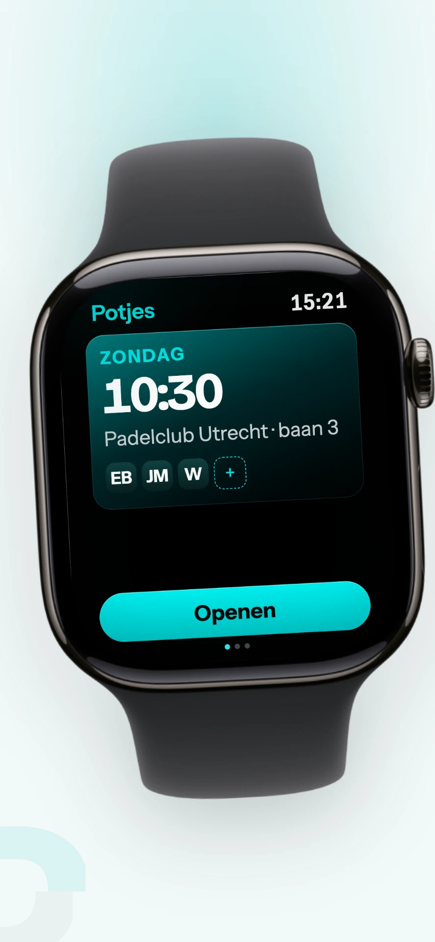 Een potje op de Apple Watch, met de knop om het te openen
